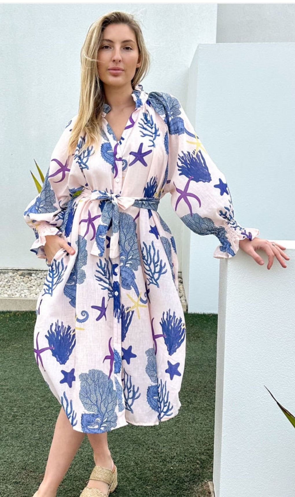 Seascape Print linen dress