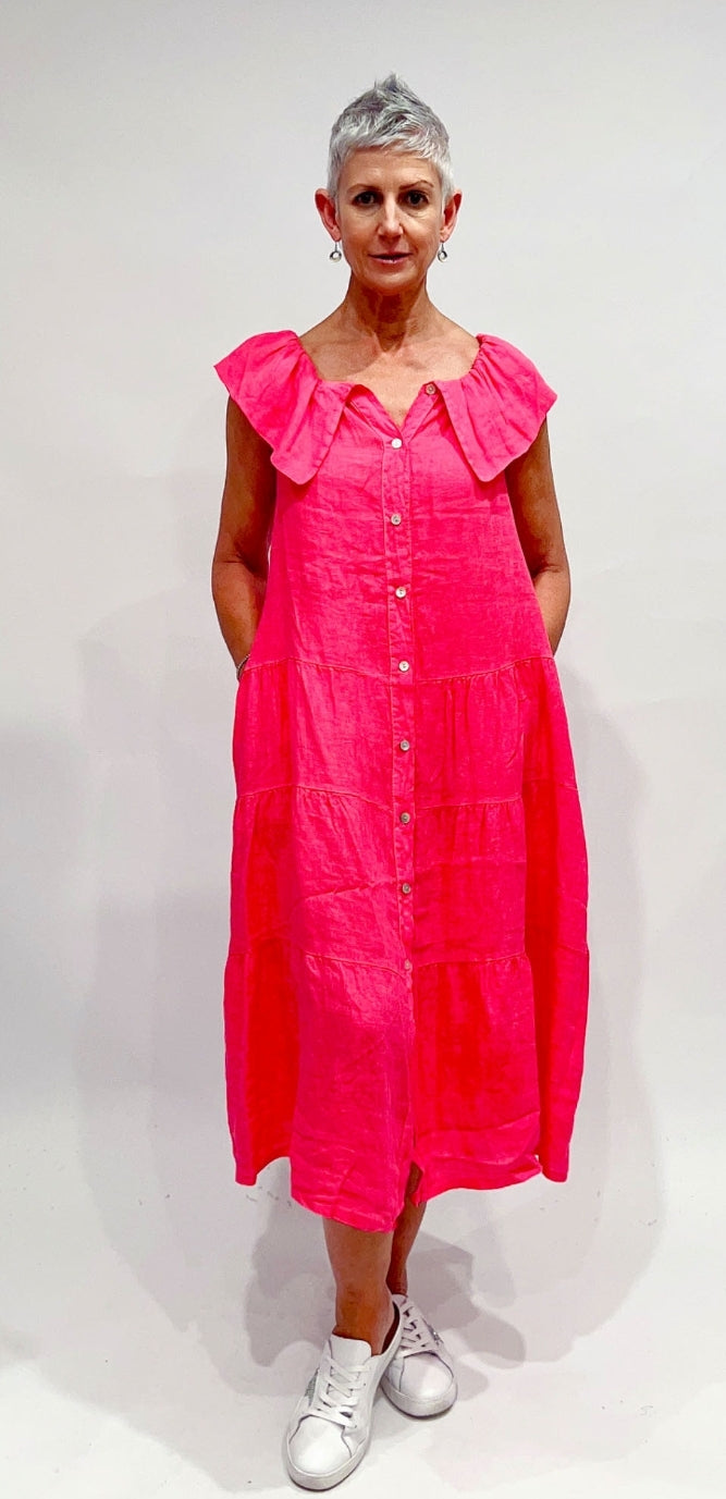HOT PINK LINEN FROCK WITH POCKETS - Coastalfunk