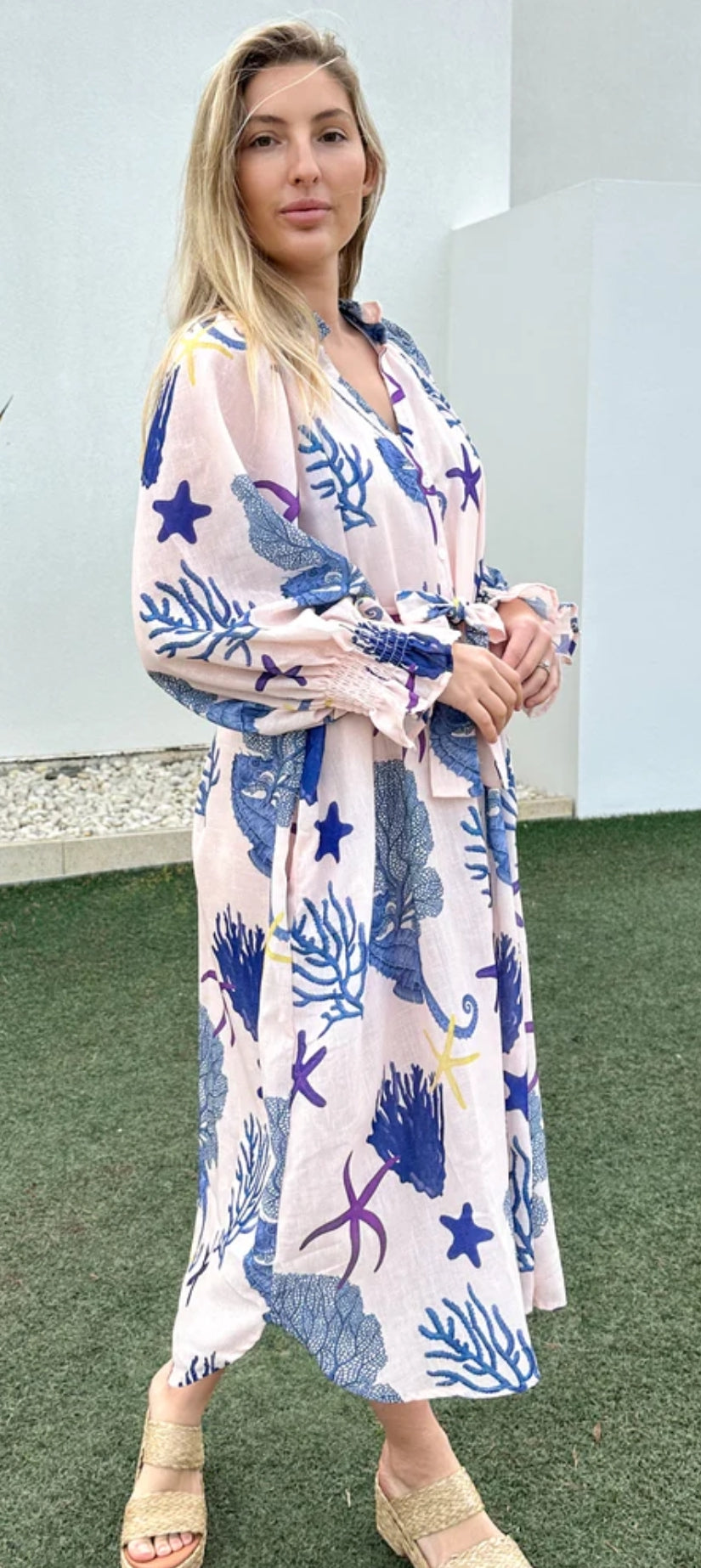 Seascape Print linen dress