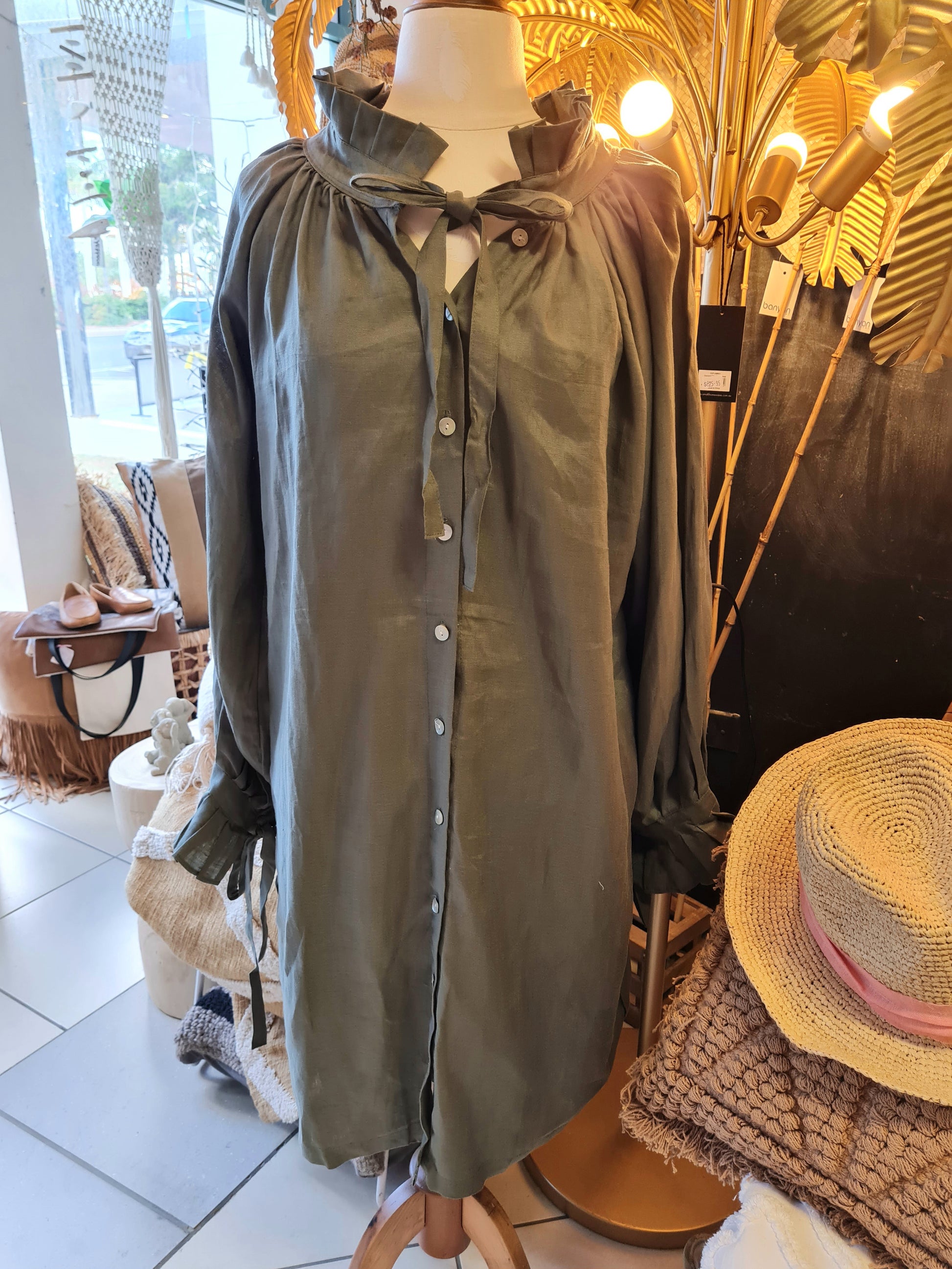Luxe Khaki linen Dress - Coastalfunk