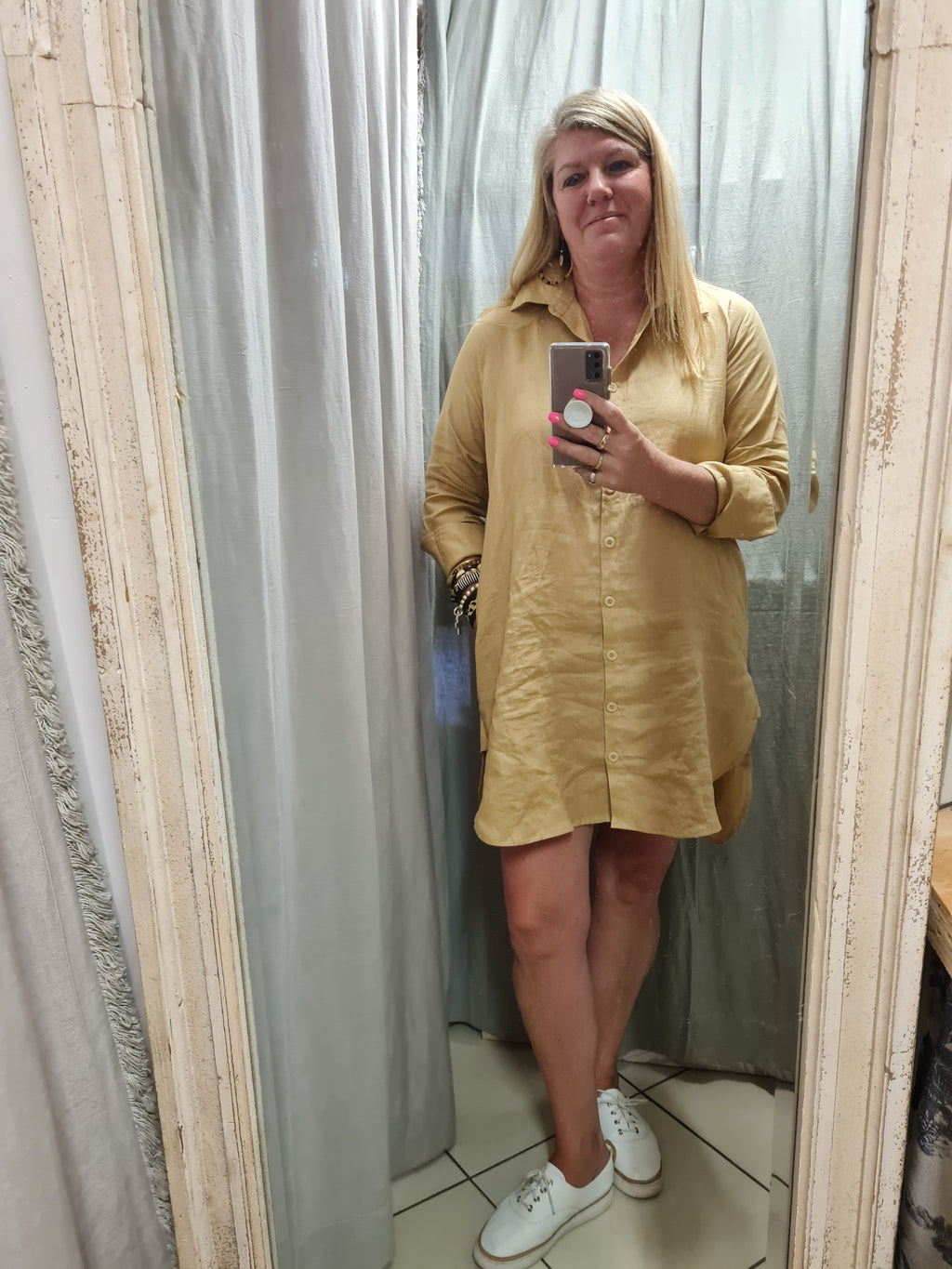 Linen Button Through Shirt Dress - Coastalfunk