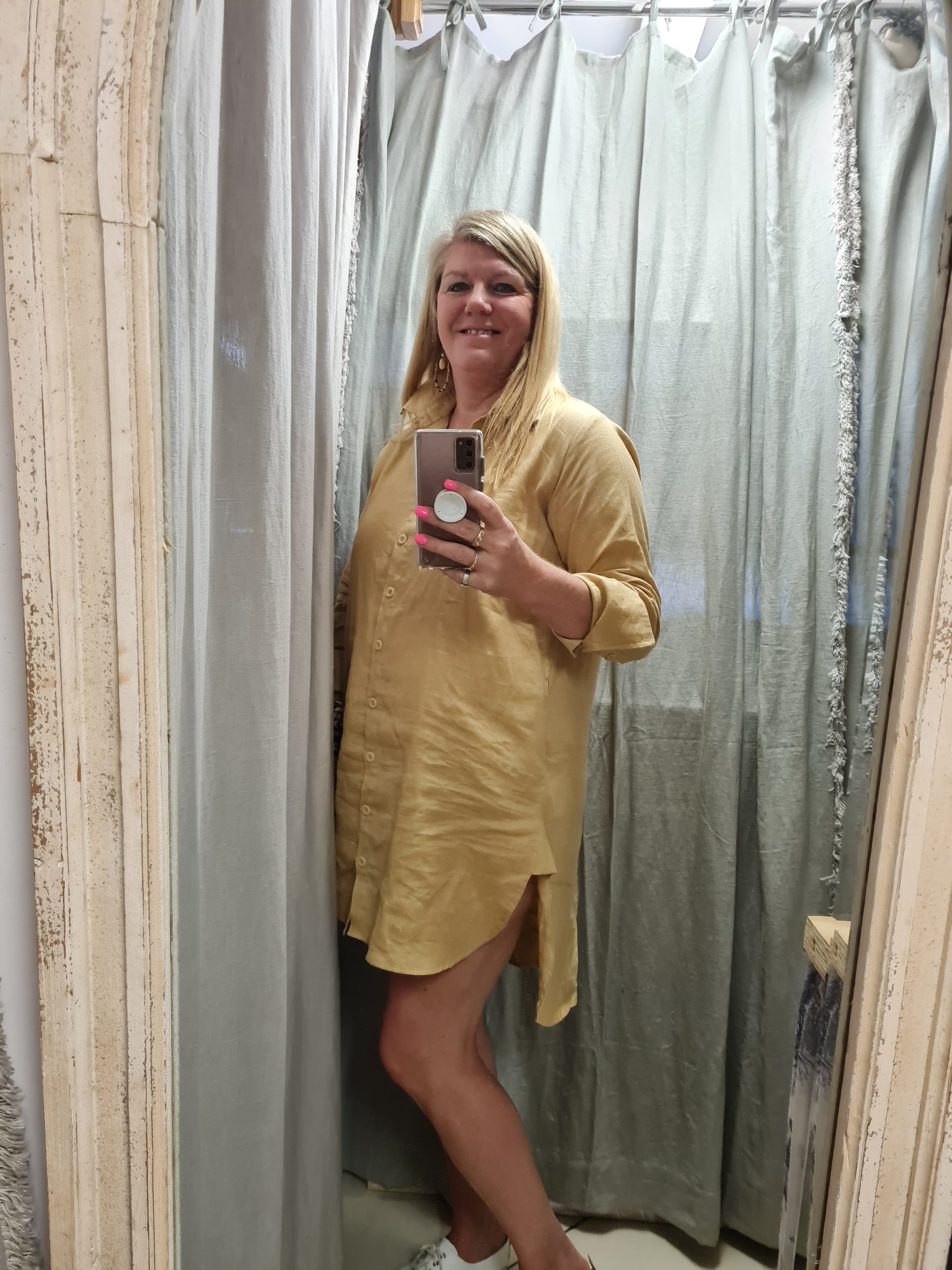 Linen Button Through Shirt Dress - Coastalfunk