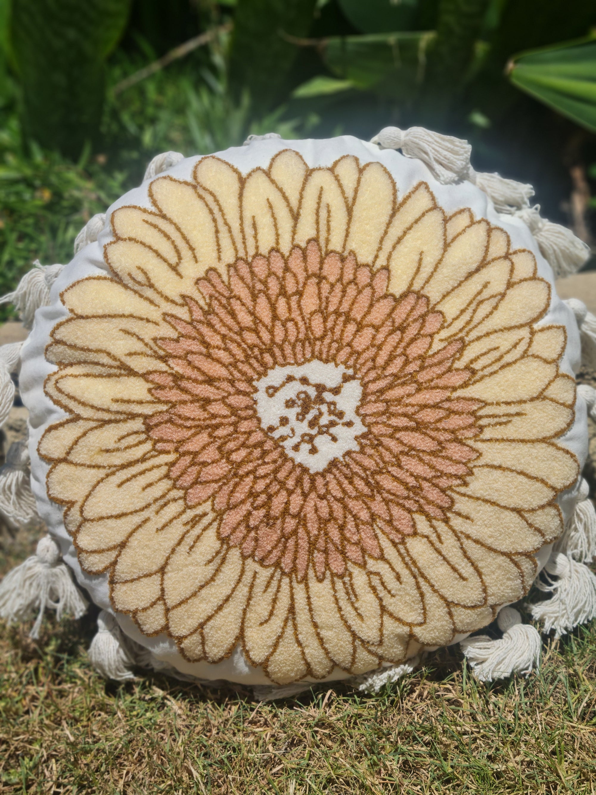 Sunflower Cushion with tassels - Coastalfunk