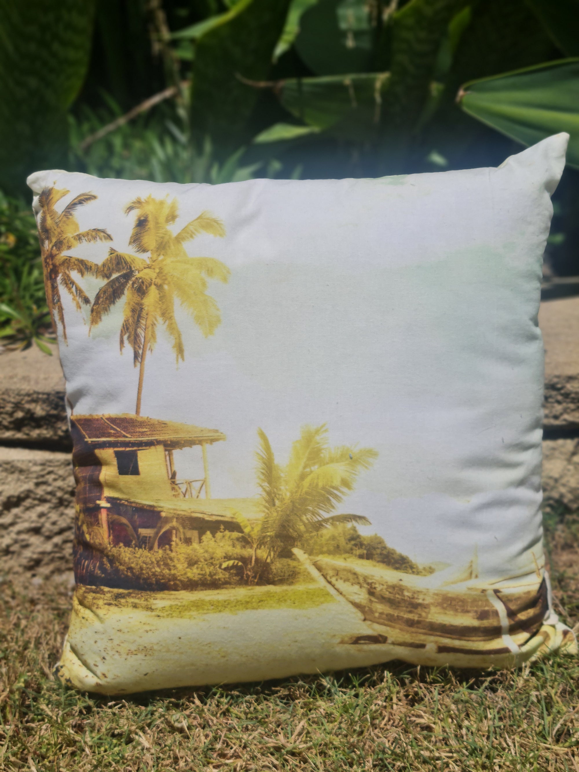 Mustard palm cushion - Coastalfunk