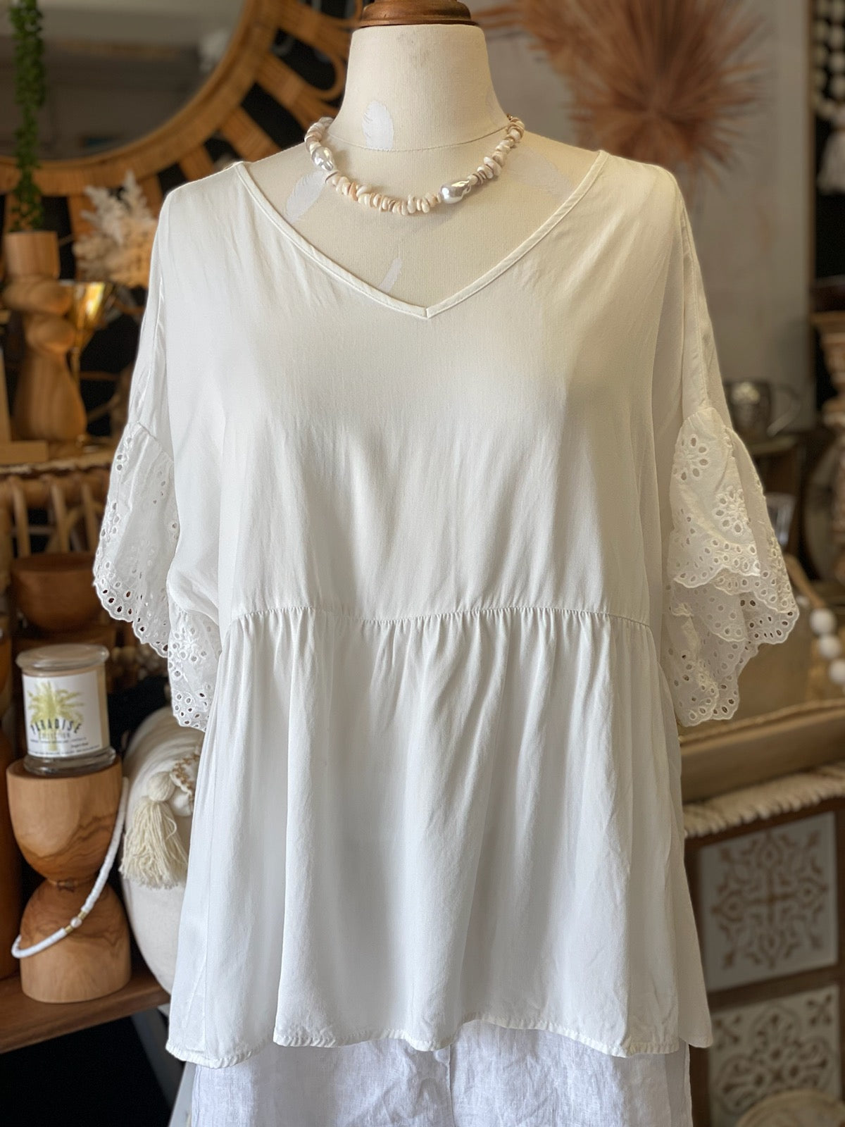 Eyelet Lace babydoll top - Coastalfunk