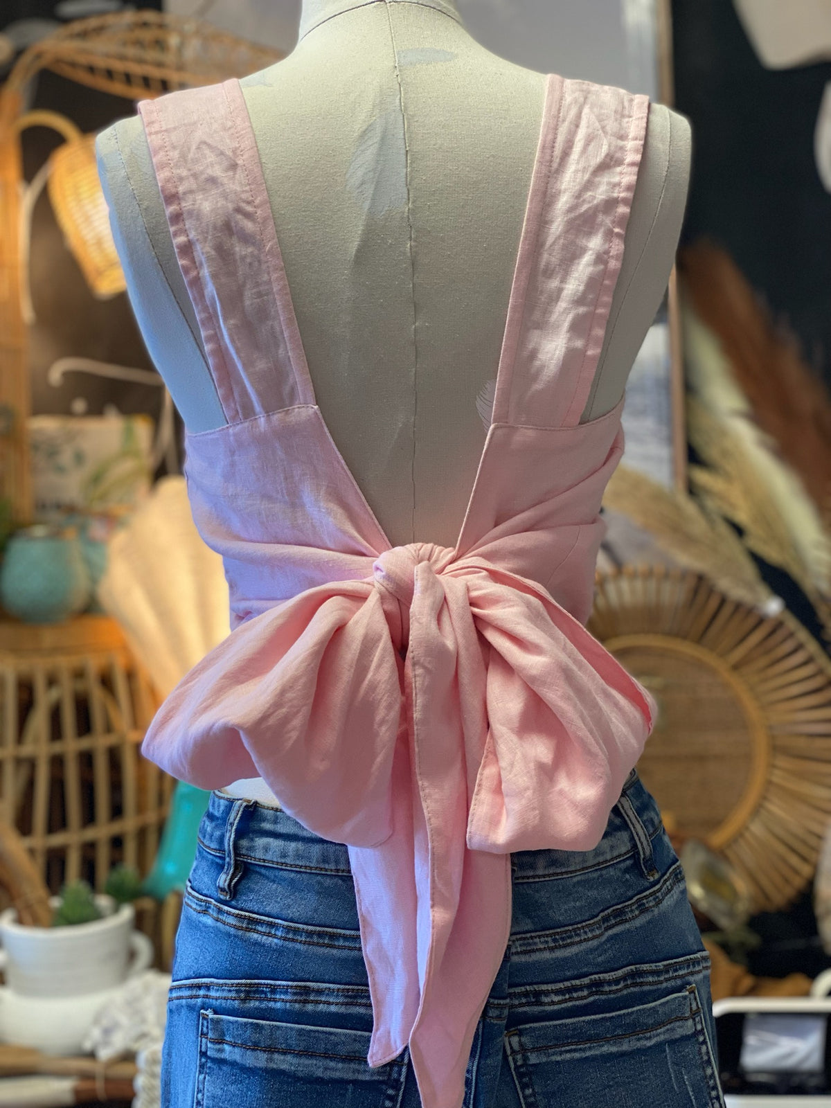 Open back big tie linen top - Coastalfunk