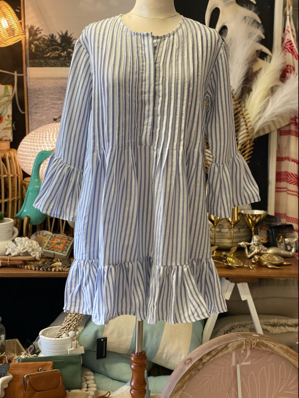 Frill  Linen Dress with Pockets - Coastalfunk