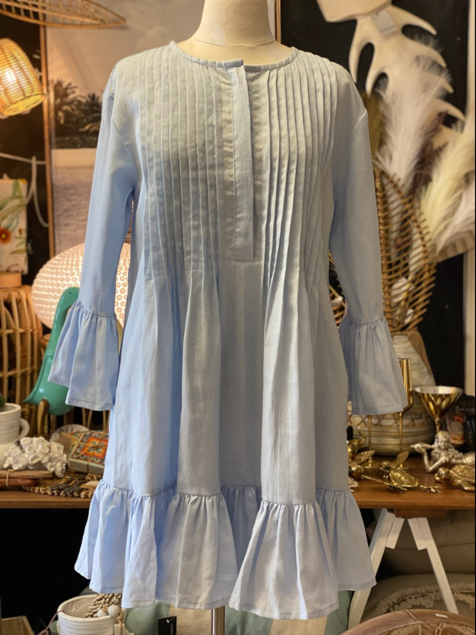 Frill  Linen Dress with Pockets - Coastalfunk