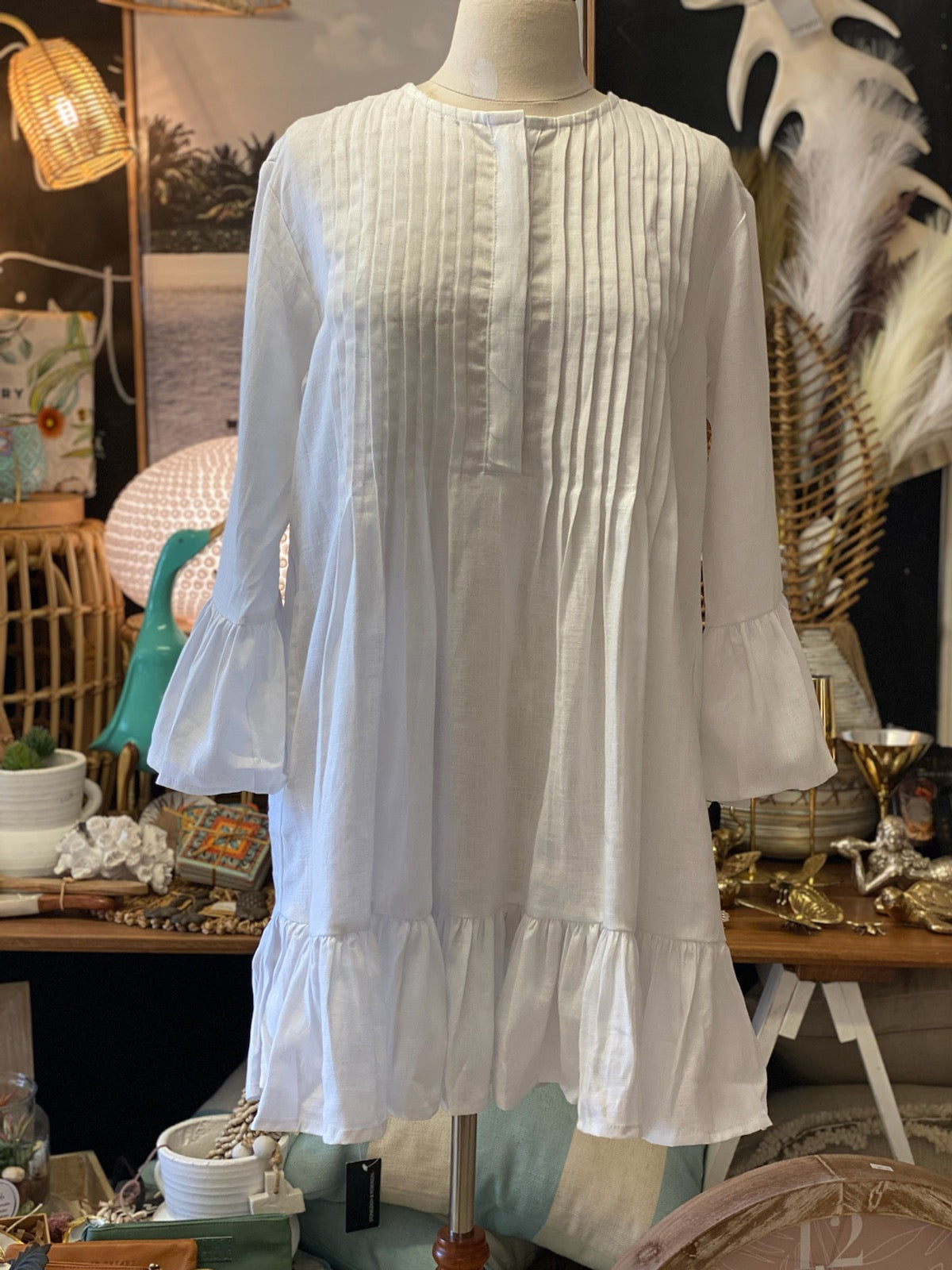 White linen discount dress with pockets