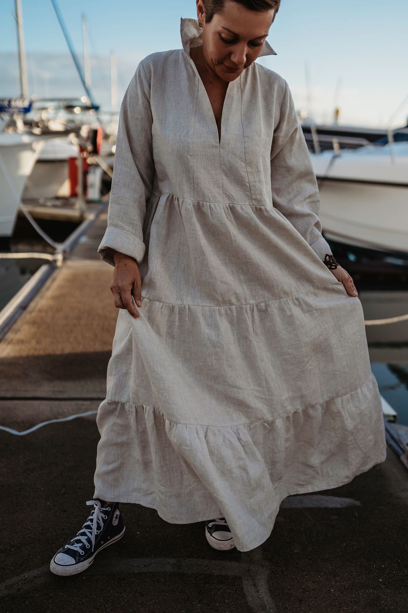 Linen Maxi Dress Sand - Coastalfunk